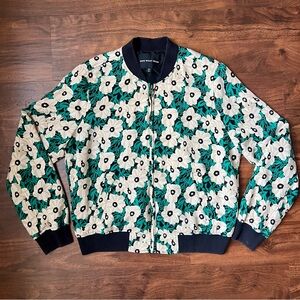 WHO WHAT WEAR Jacket Multicolor Floral Lined Zip Up Bomber Style Women’s Size M